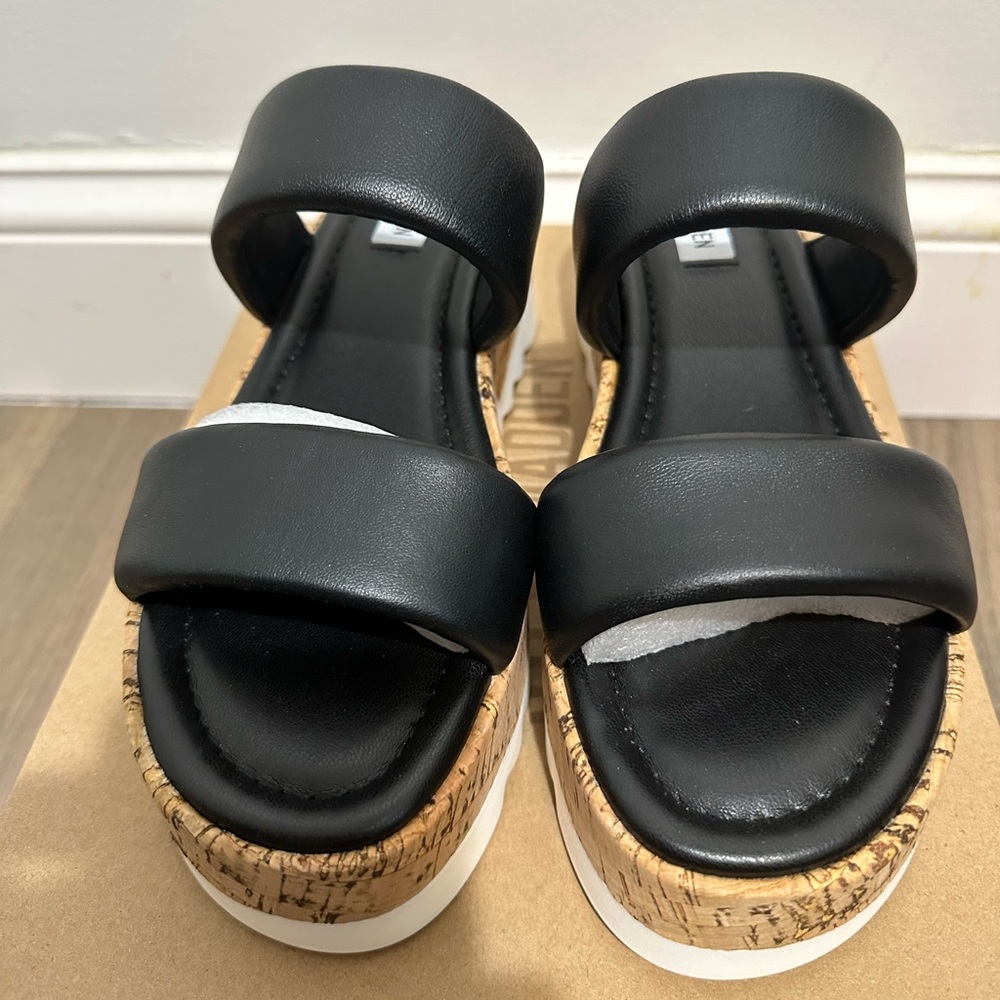 Steve Madden Defuse Round Toe Slip On Wedge Platform Sandals Black sz 8